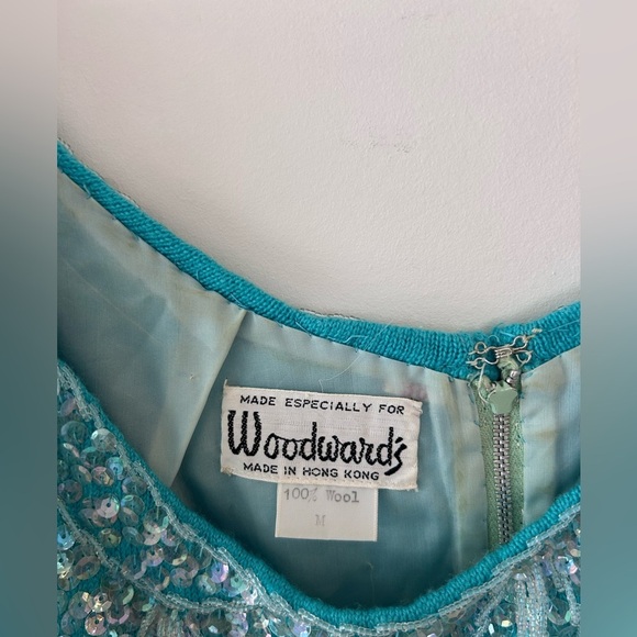 VINTAGE 1960s Sequin Sparkly Embellished Turquoise Top - Picture 5 of 13